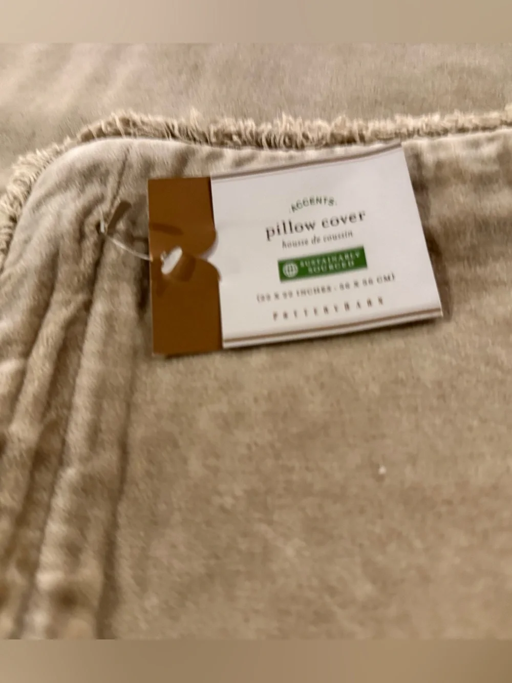 New Pottery Barn Fringed Velvet Pillow Cover, Honey Beige, 22”